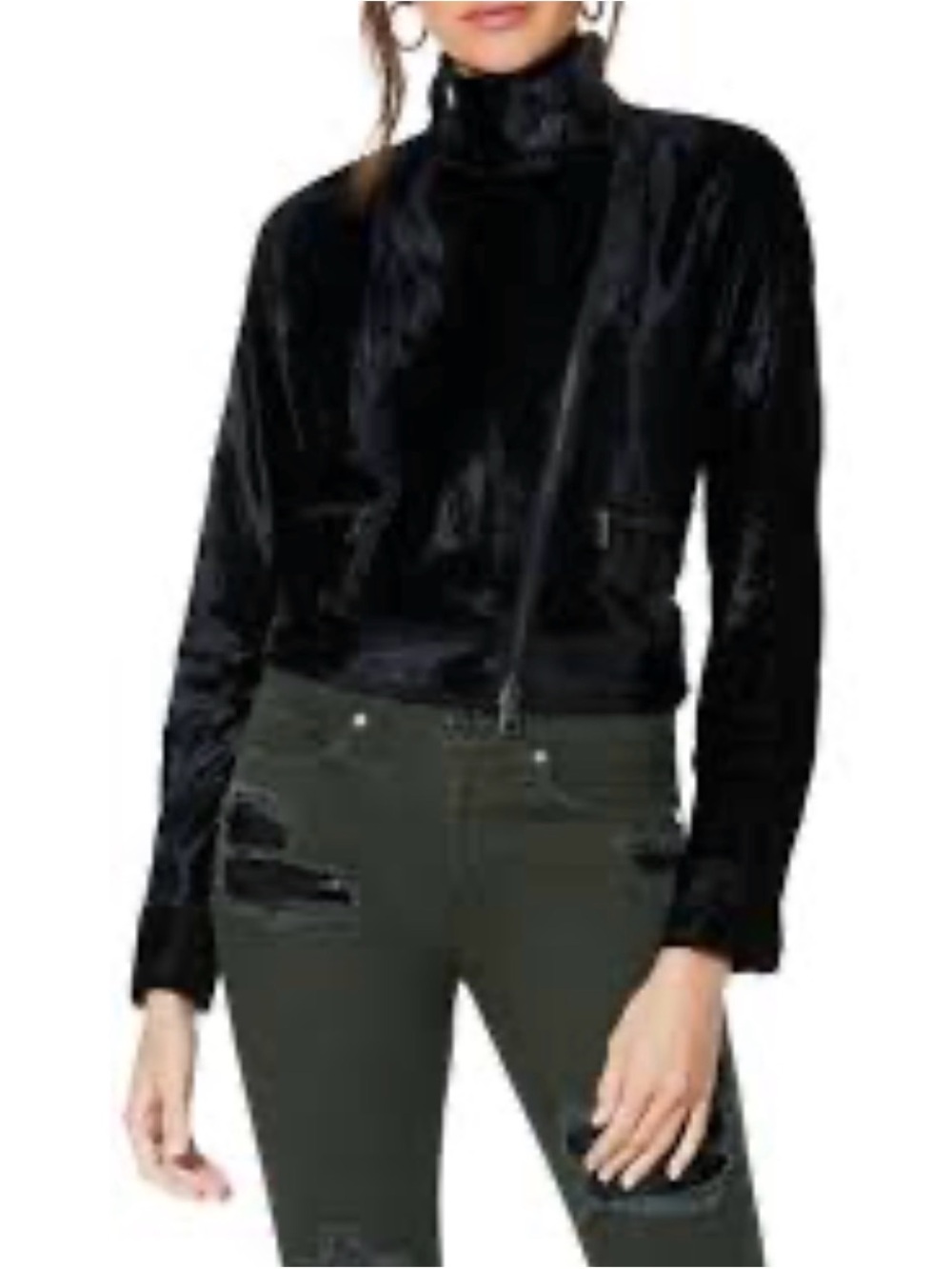 Ramy Brook Women’s Black Velvet Zip-Up Moto Luxury Biker Jacket New